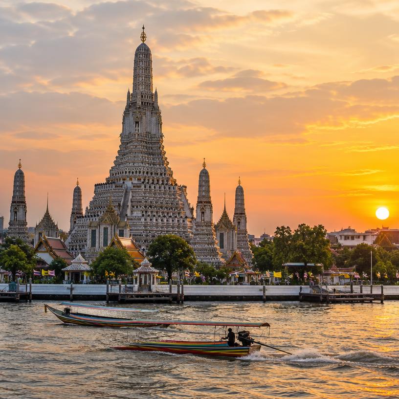 Templo Wat Arun às margens do rio em Bangkok